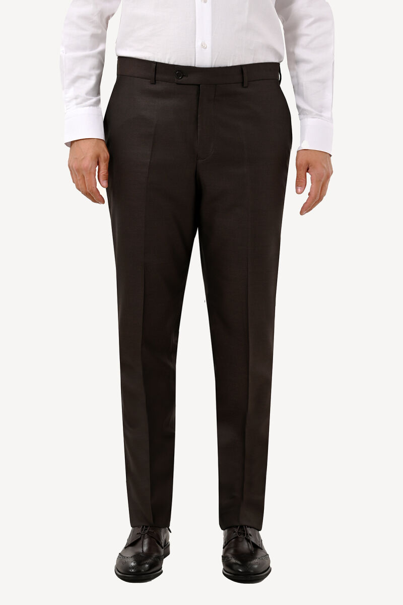 Erkek Kahverengi Yan Cep Regular Fit Kumaş Pantolon - 1