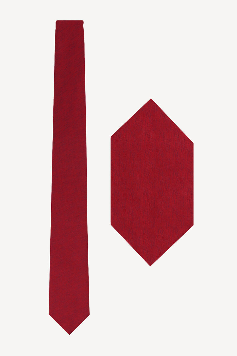 Erkek Kırmızı Desenli Slim Kravat Mendil Set - 1