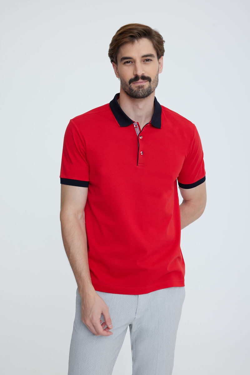 Erkek Kırmızı Polo Yaka T-shirt - 1