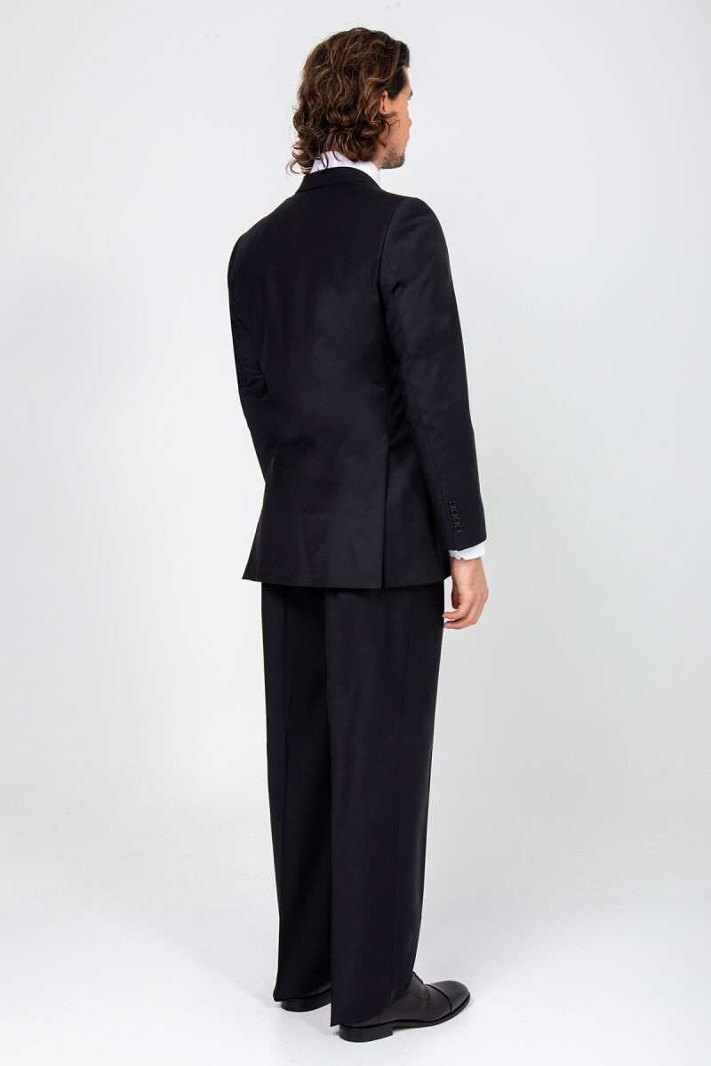 Erkek Koyu Lacivert Klasik Puntolu Takım Elbise - 5