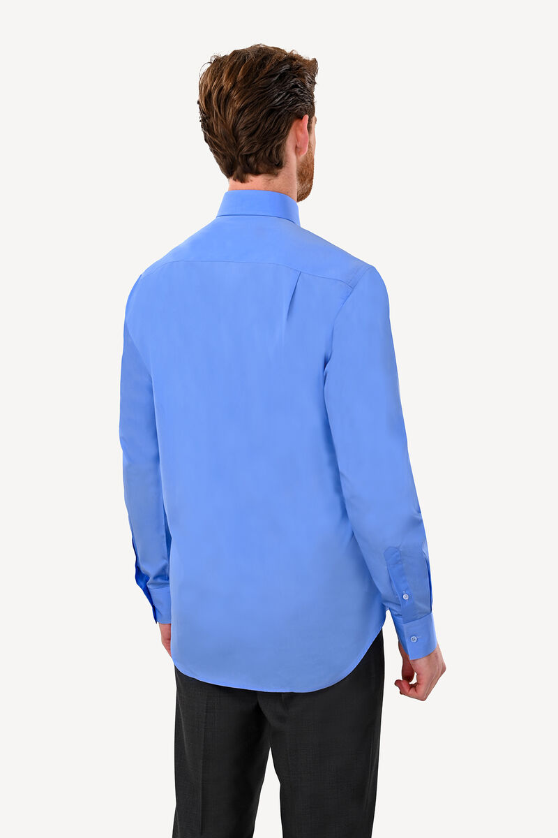 Erkek Koyu Mavi Uzun Kol Klasik Saten Gömlek - 4