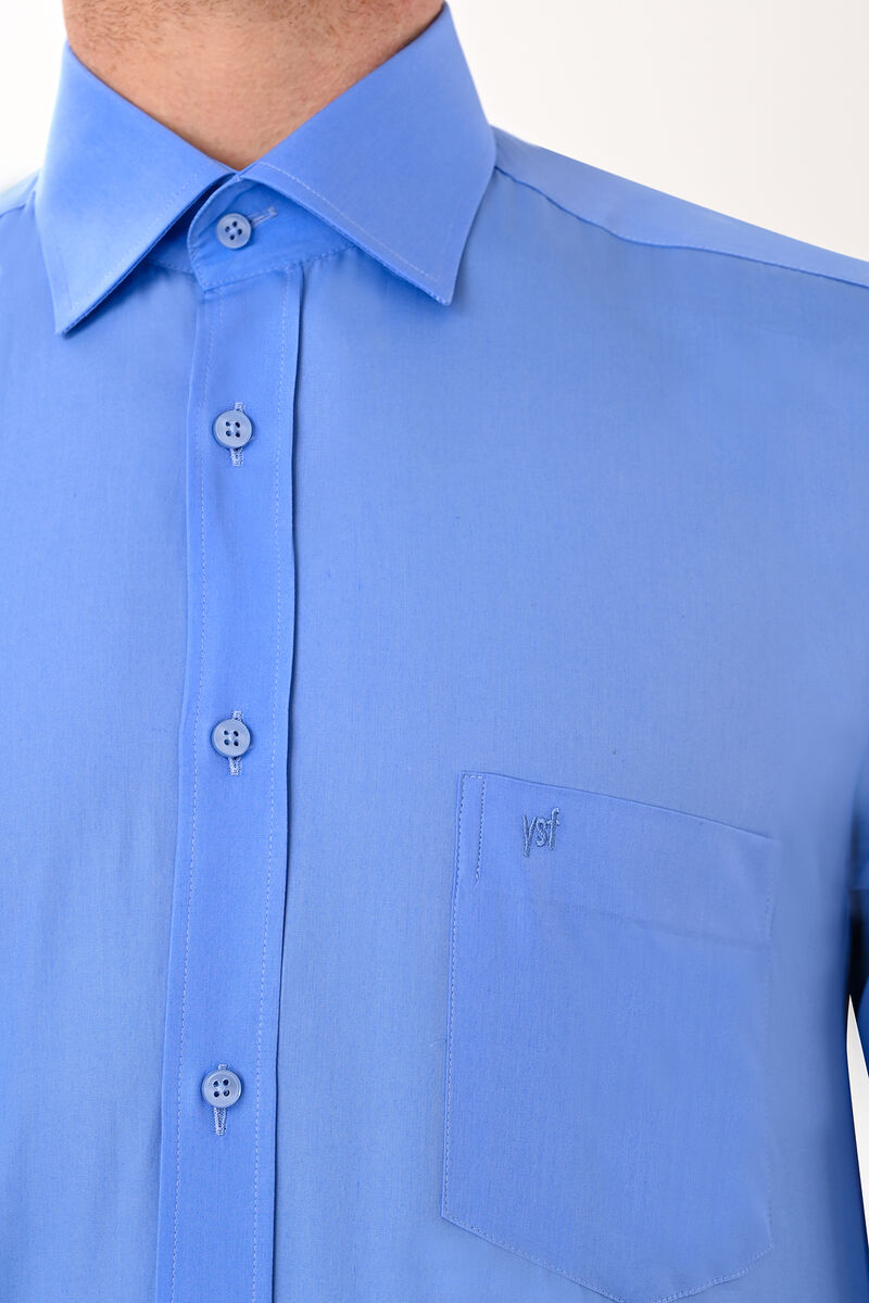 Erkek Koyu Mavi Uzun Kol Klasik Saten Gömlek - 3