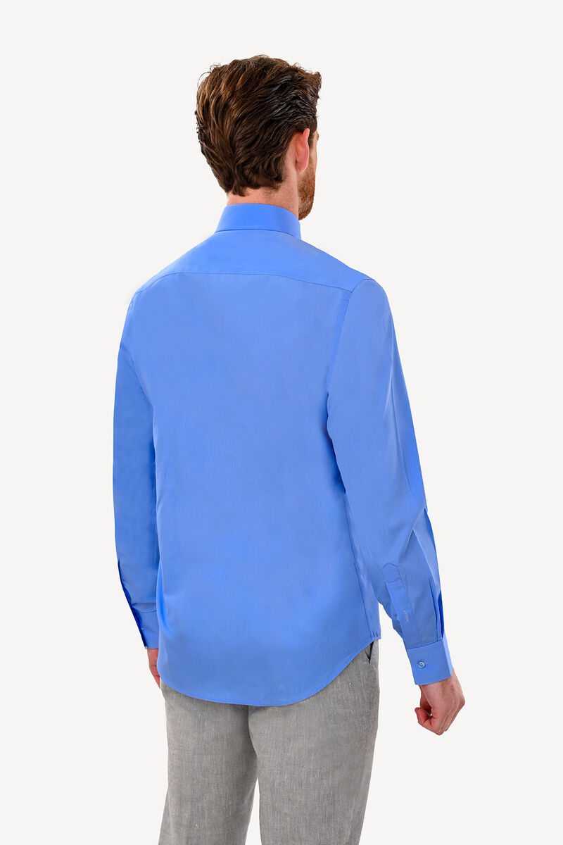 Erkek Koyu Mavi Uzun Kol Silim Fit Saten Gömlek - 4