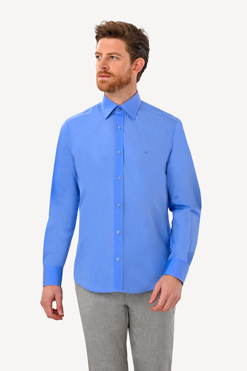 Erkek Koyu Mavi Uzun Kol Silim Fit Saten Gömlek - 2