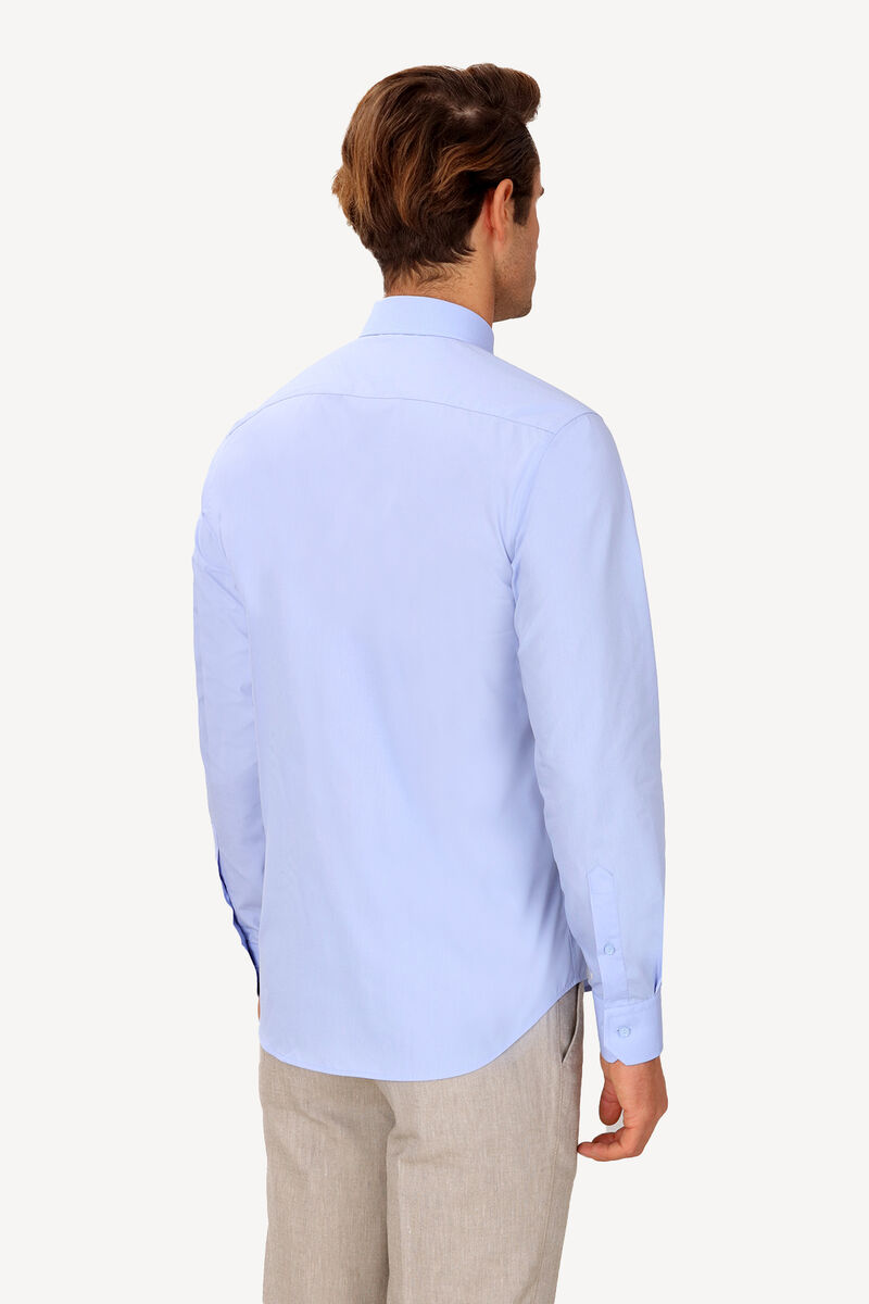 Erkek Koyu Mavi Yarım İtalyan Slim Fit Uzun Kol Gömlek - 4