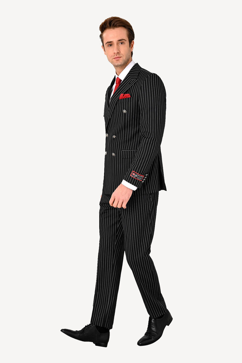 Erkek Kruvaze Çizgili Regular Fit Takım Elbise - 2