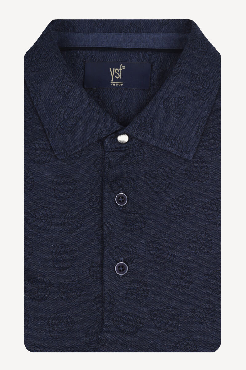 Erkek Lacivert Klasik Desenli Cotton Polo Yaka Tshirt - 3