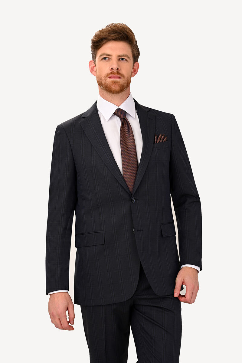 Erkek Lacivert Regular Fit Çift Yırtmaçlı Takım Elbise - 3