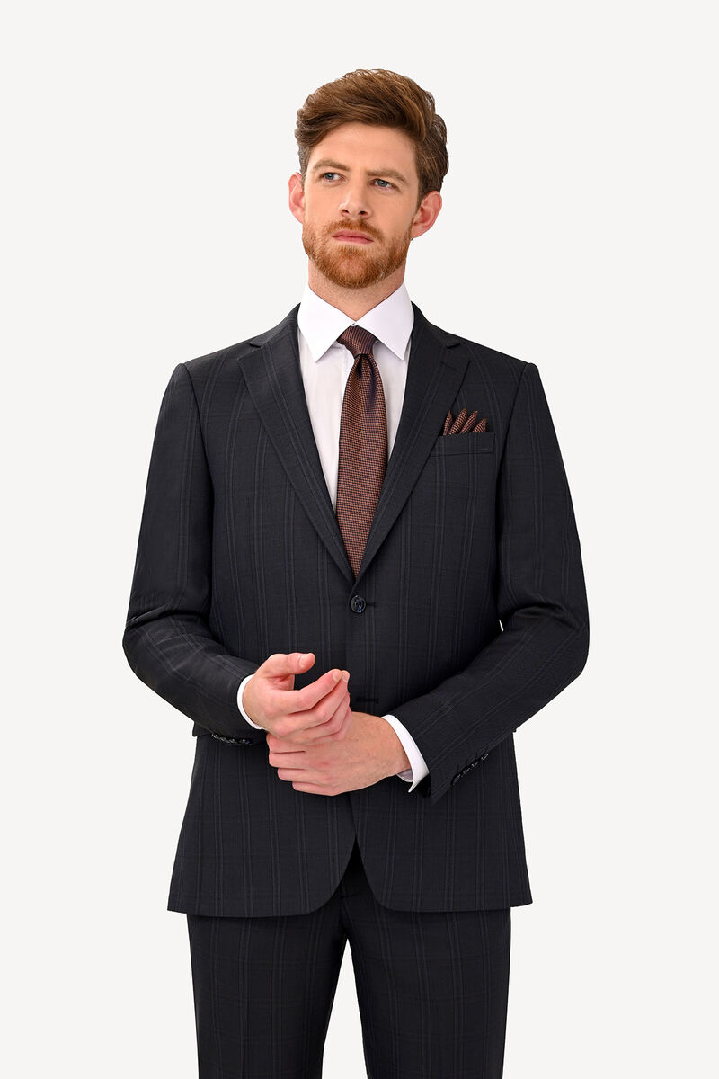 Erkek Lacivert Regular Fit Çift Yırtmaçlı Takım Elbise - 2
