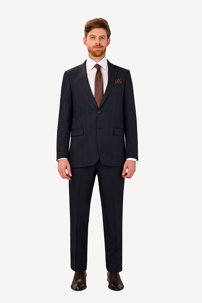 Erkek Lacivert Regular Fit Çift Yırtmaçlı Takım Elbise - 1