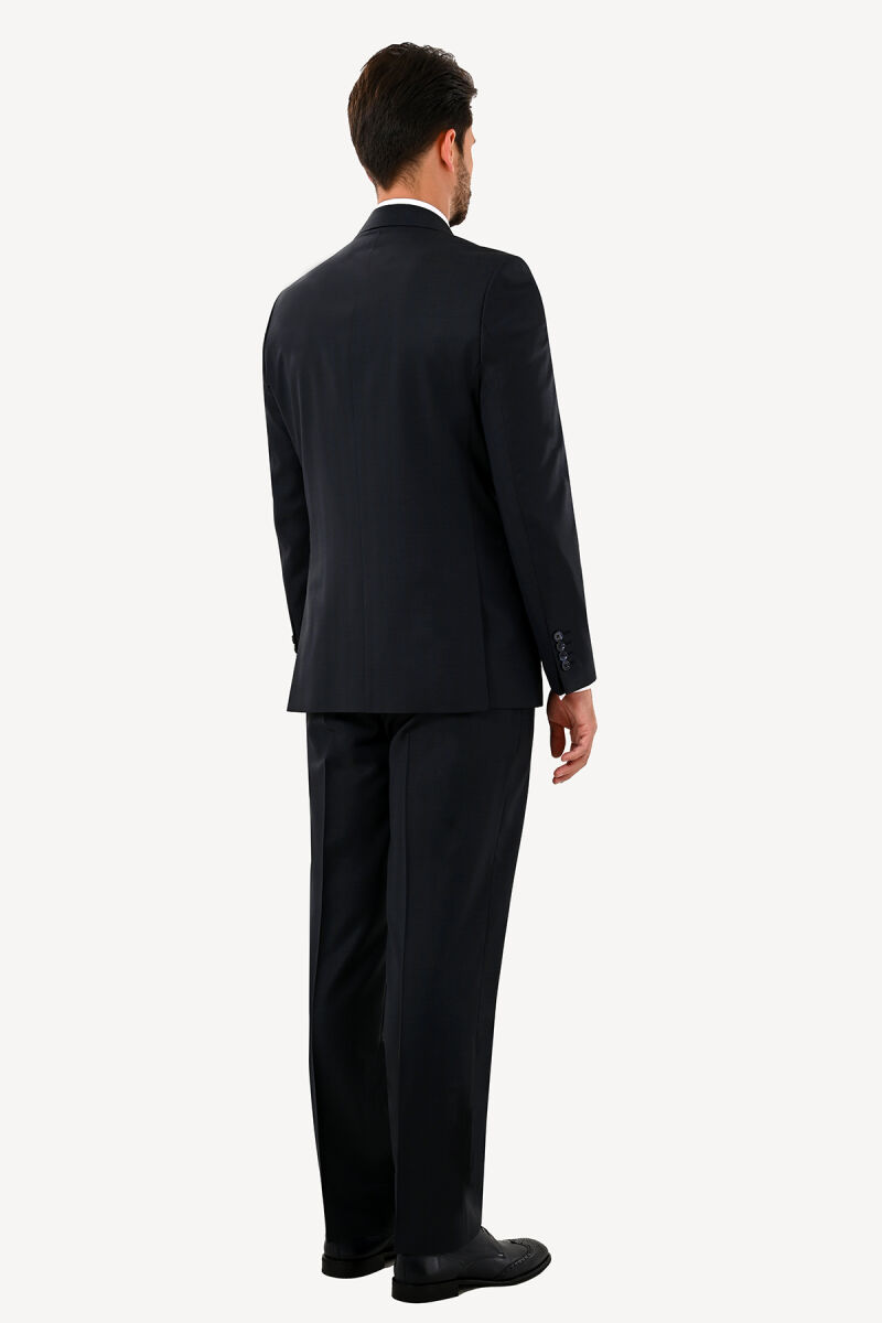 Erkek Lacivert Regular Fit Ekose Kruvaze Takım Elbise - 5