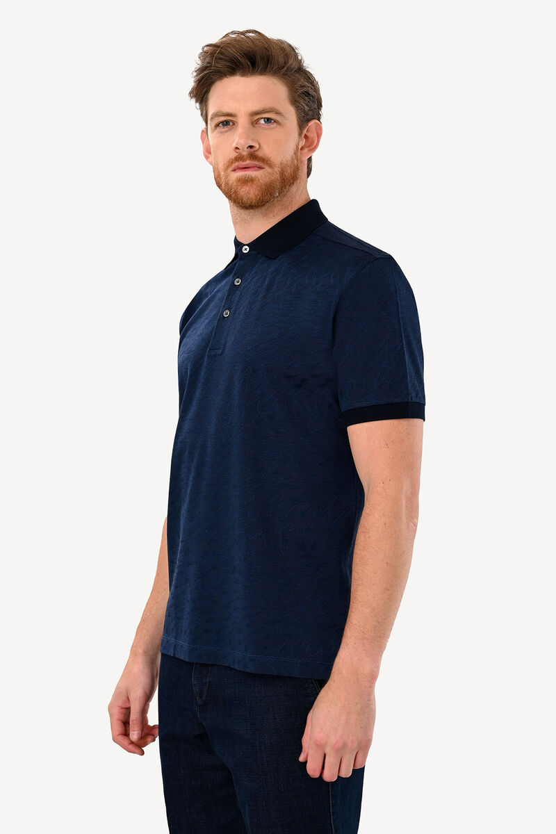 Erkek Lacivert Polo Yaka Regular Fit Desenli Tshirt - 3