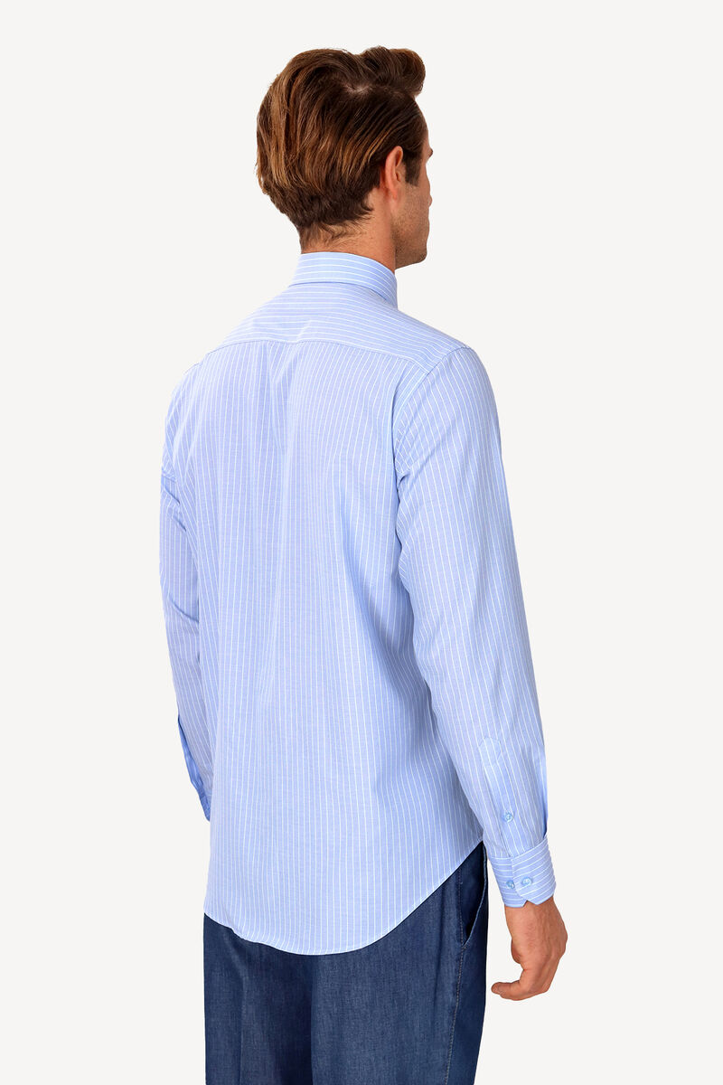 Erkek Mavi Çizgili Uzun Kol Klasik Gömlek - 4