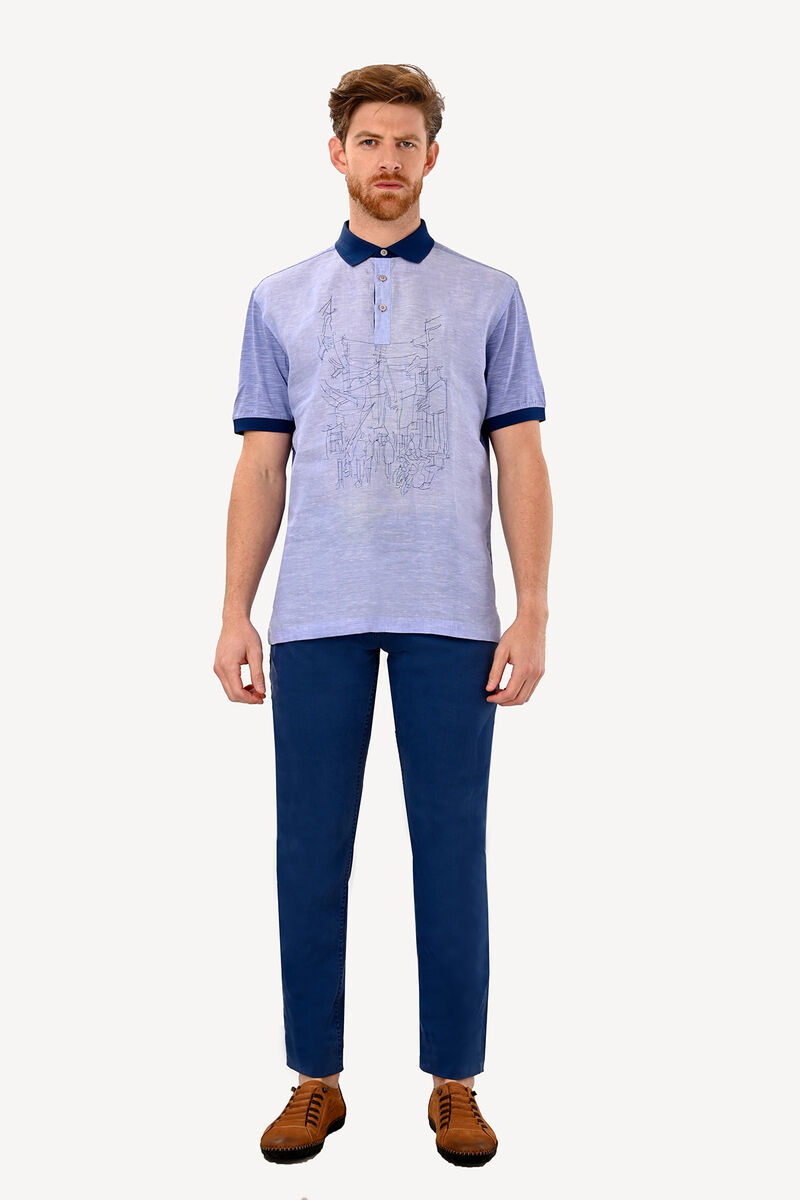 Erkek Mavi Desenli Polo Yaka Tshirt - 3