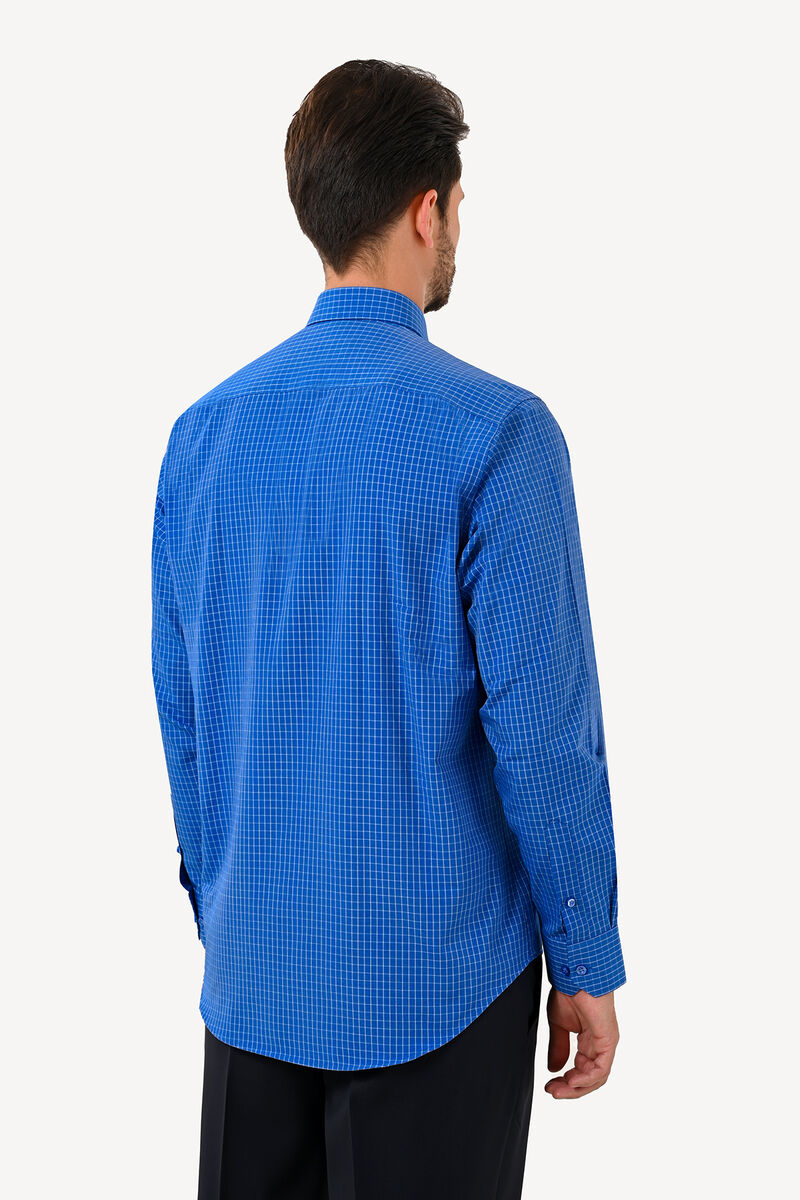 Erkek Mavi Gri Kareli Uzun Kol Klasik Gömlek - 5