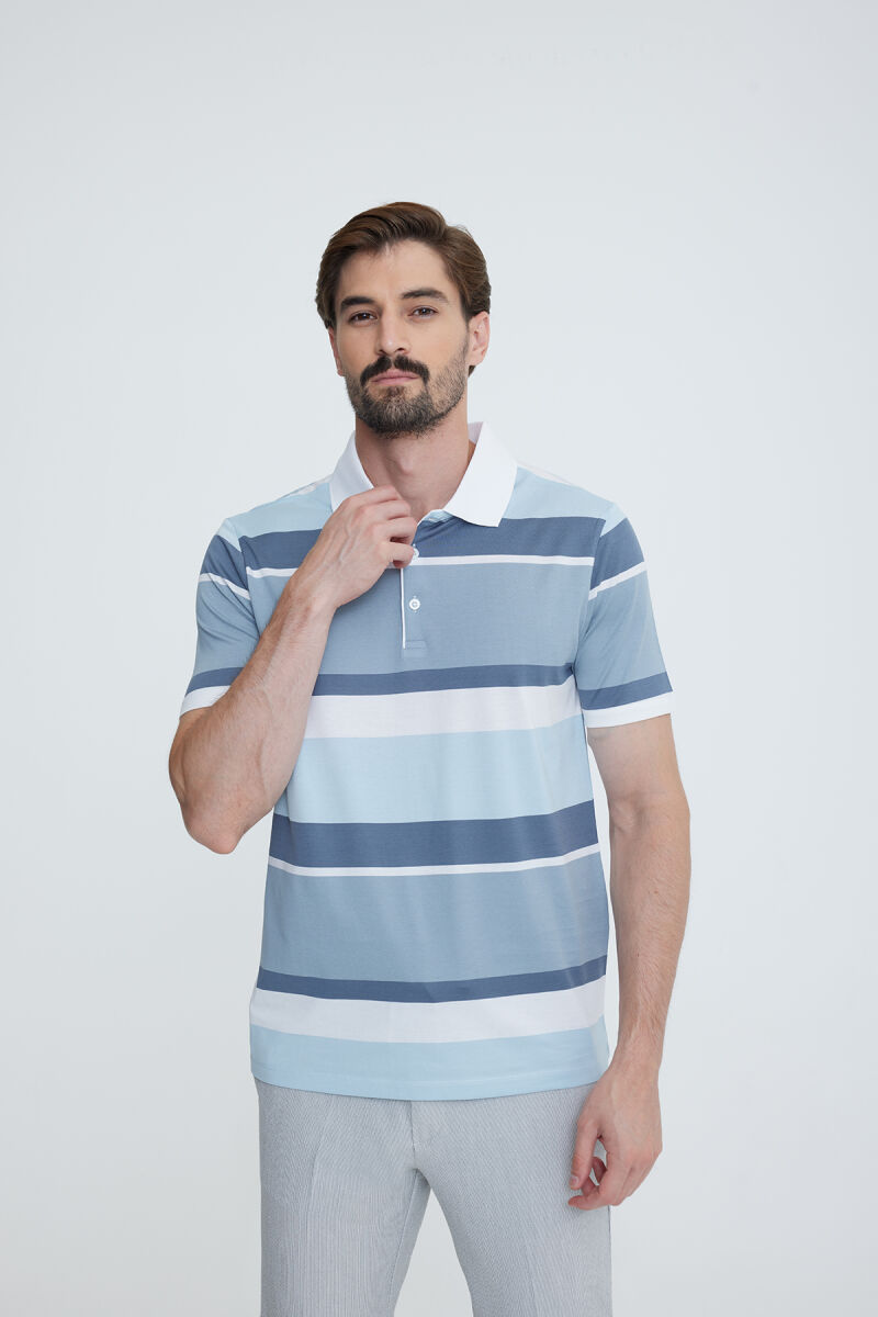 Erkek Mavi Gri Polo Yaka T-shirt - 2