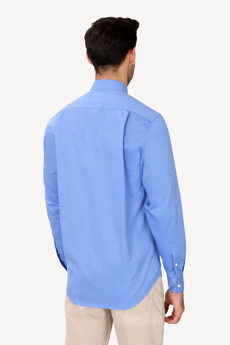 Erkek Mavi Klasik Saten %100 Pamuk Gömlek - 4
