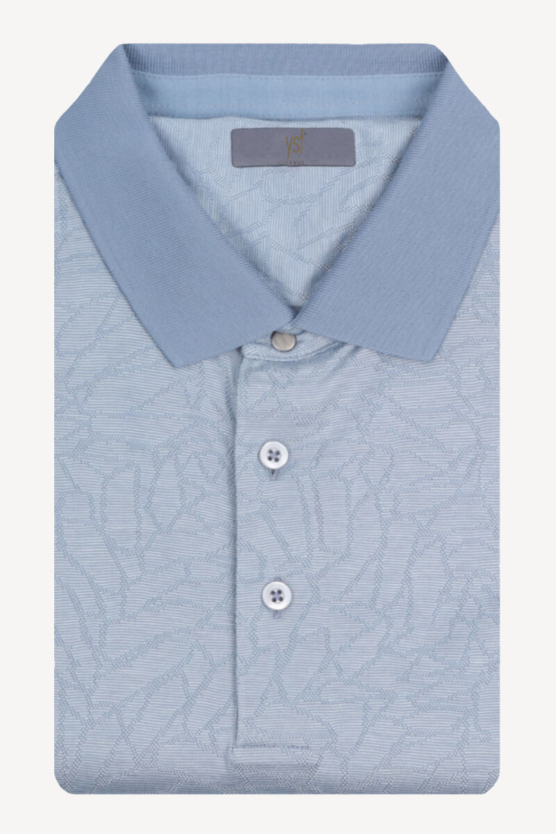 Erkek Mavi Polo Yaka Desenli Klasik Cotton Tshirt - 3