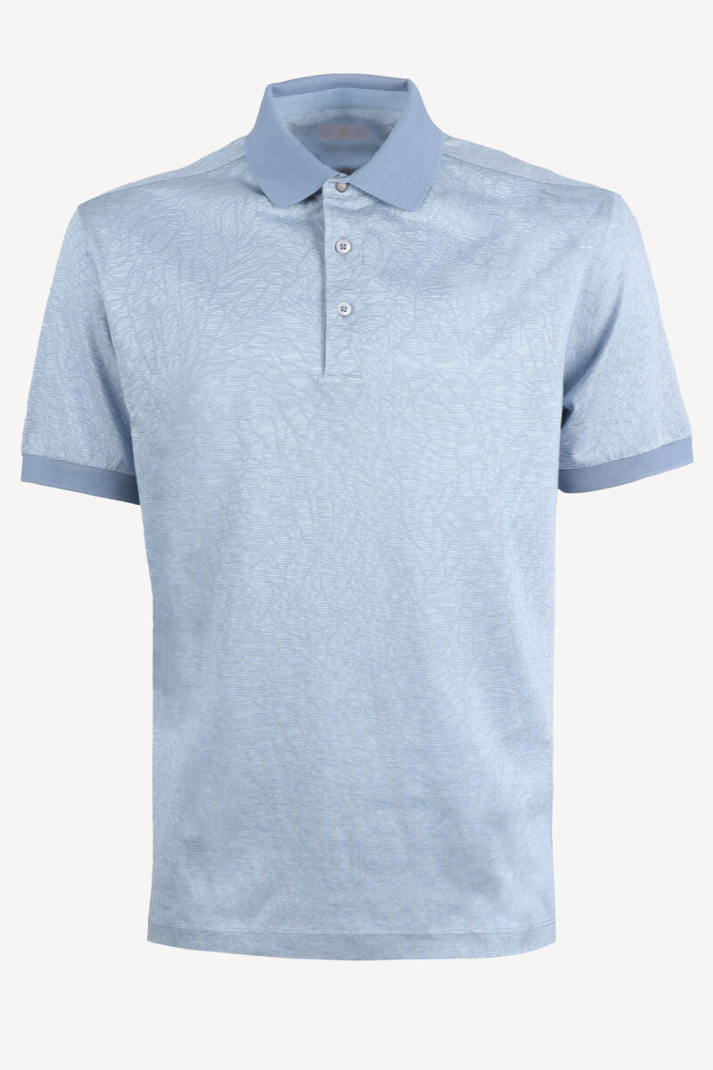 Erkek Mavi Polo Yaka Desenli Klasik Cotton Tshirt - 1