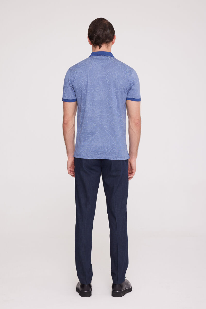Erkek Mavi Polo Yaka Desenli T-Shirt - 5
