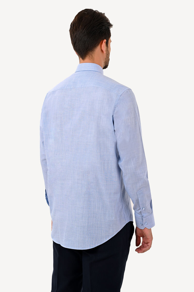 Erkek Mavi Regular Fit Klasik Yaka Uzun Kol Gömlek - 5