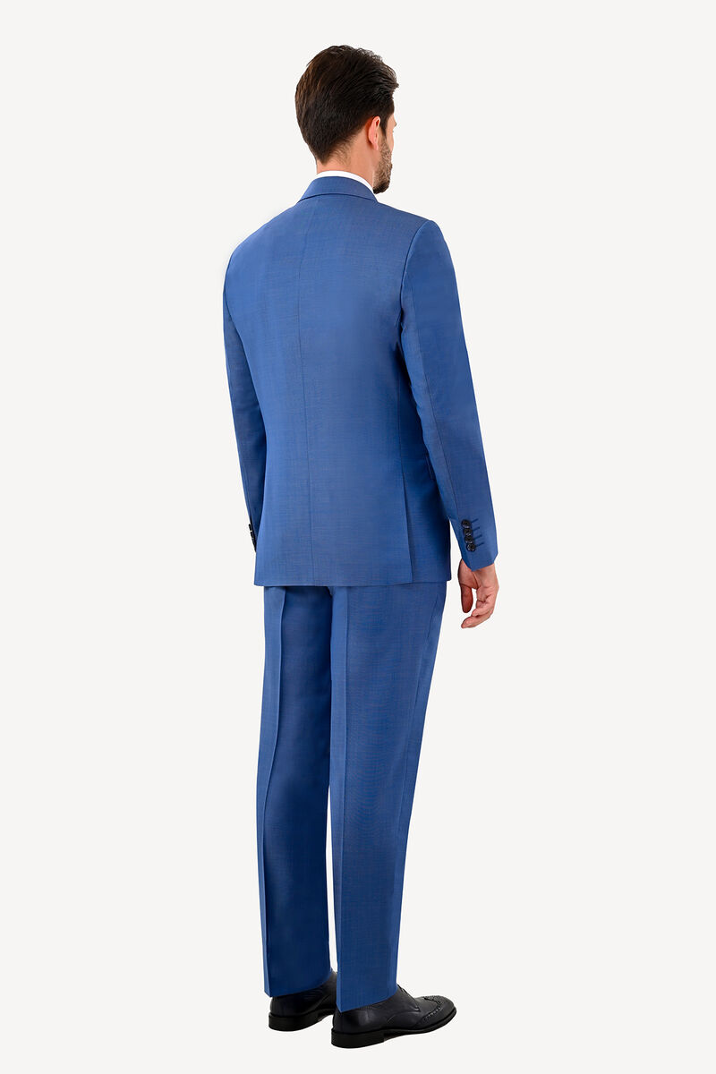 Erkek Mavi Regular Fit Kruvaze Takım Elbise - 5