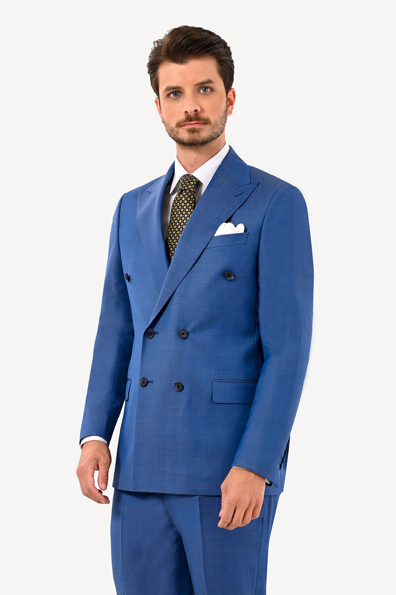 Erkek Mavi Regular Fit Kruvaze Takım Elbise - 3