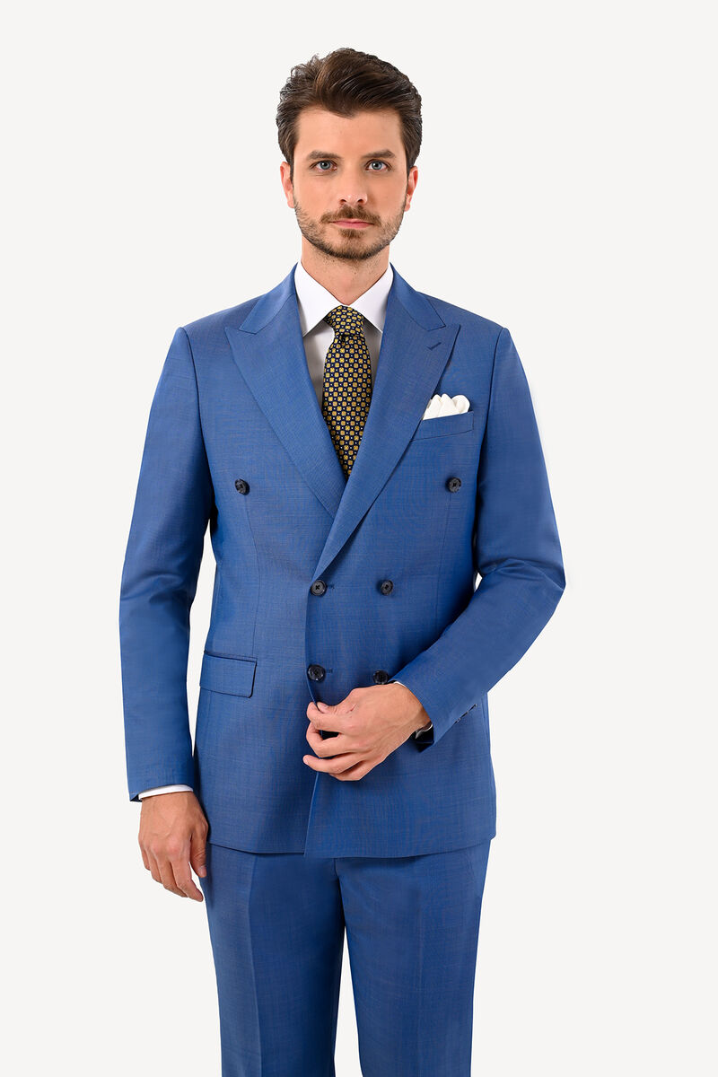 Erkek Mavi Regular Fit Kruvaze Takım Elbise - 2