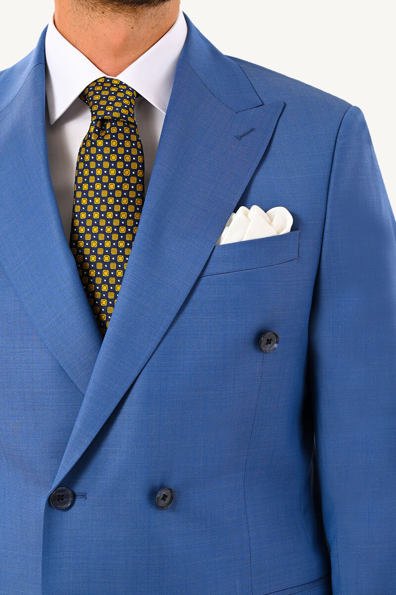 Erkek Mavi Regular Fit Kruvaze Takım Elbise - 4