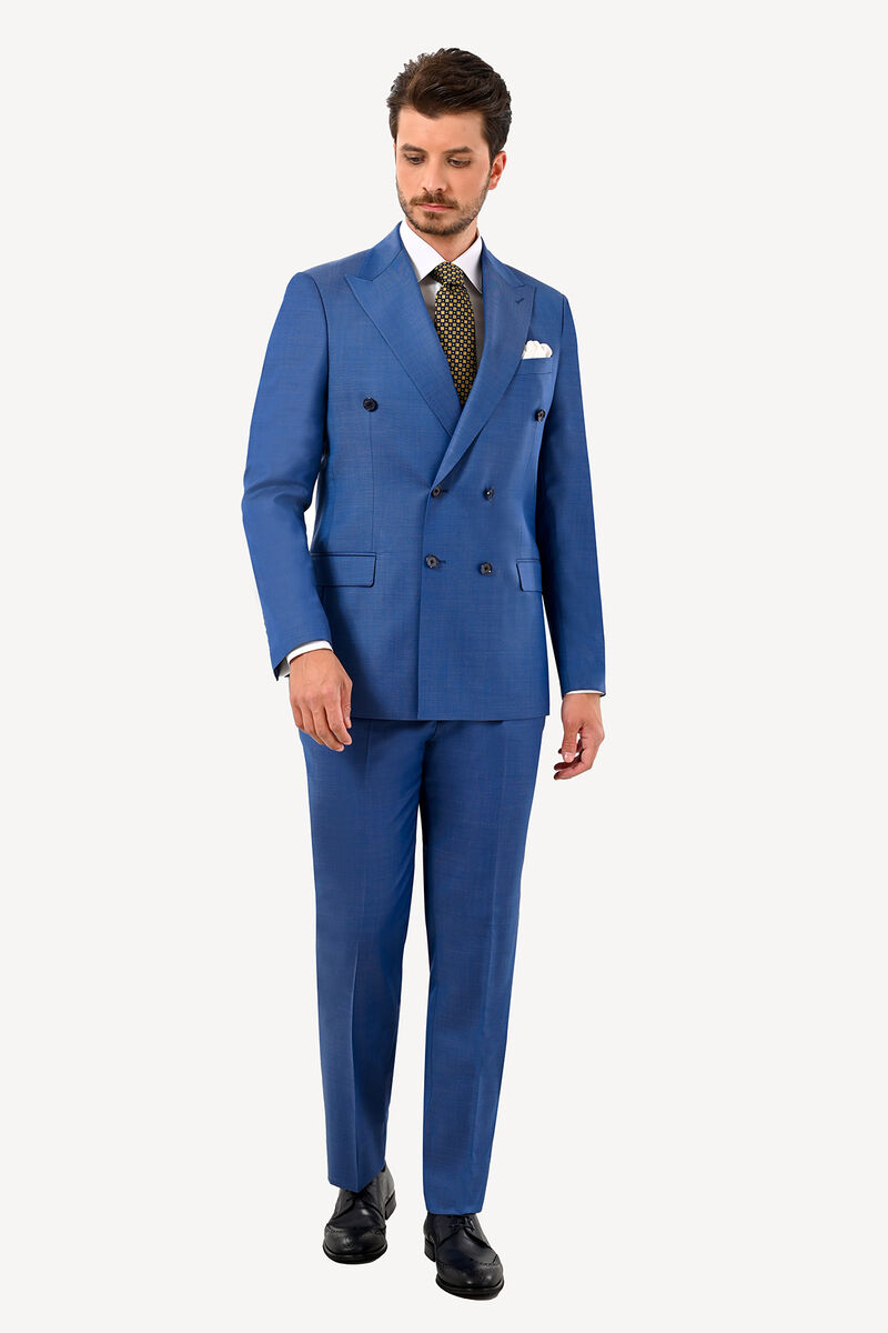 Erkek Mavi Regular Fit Kruvaze Takım Elbise - 1