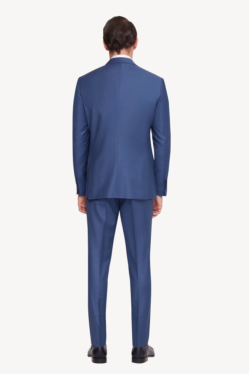 Erkek Mavi Slim Fit Sivri Yaka Yelekli Takım Elbise - 5