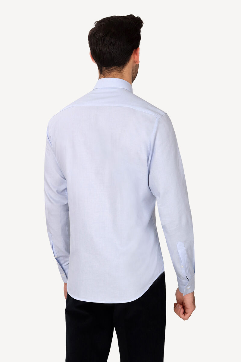 Erkek Mavi Slim Fit Uzun Kol Desenli Gömlek - 4