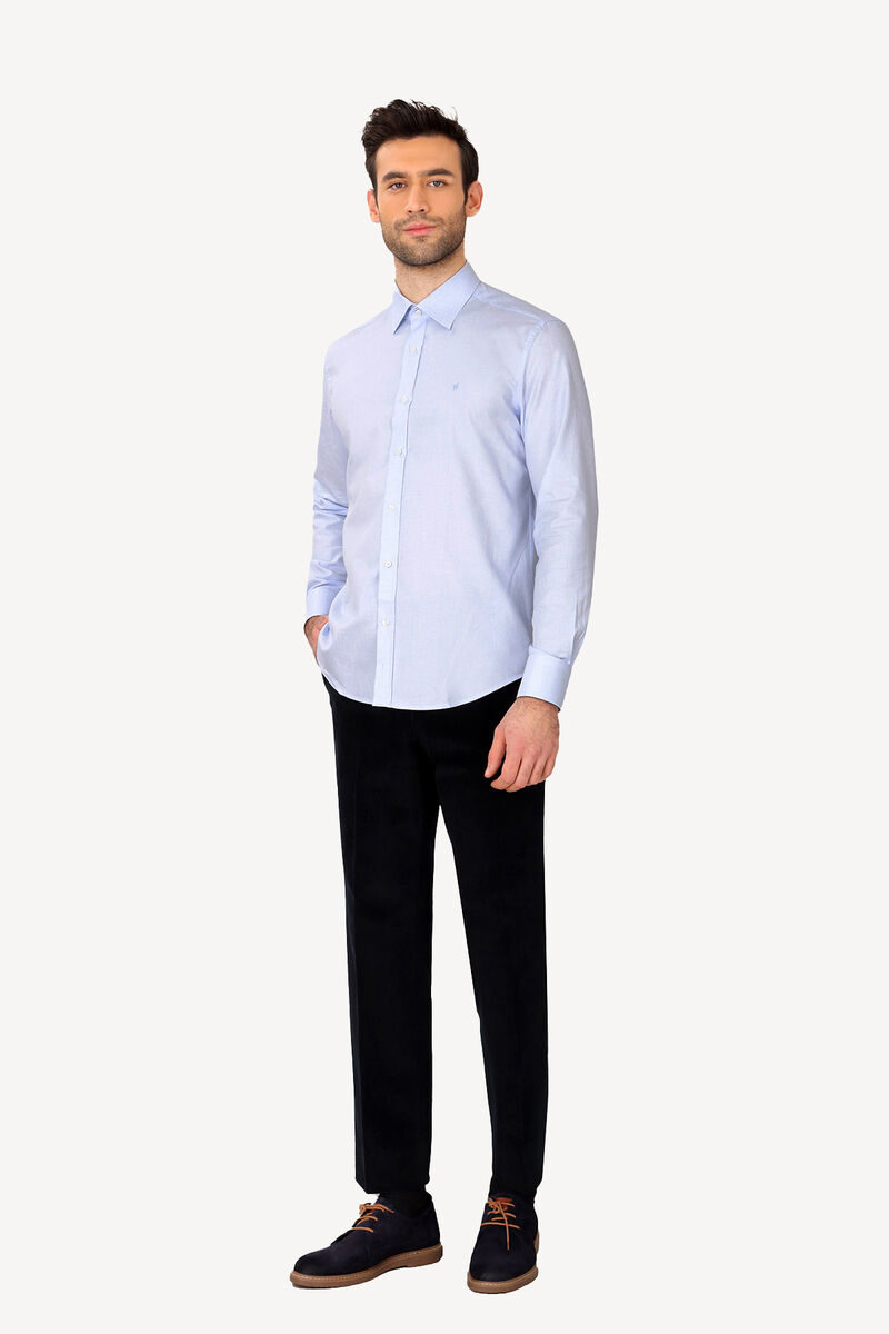 Erkek Mavi Slim Fit Uzun Kol Desenli Gömlek - 2