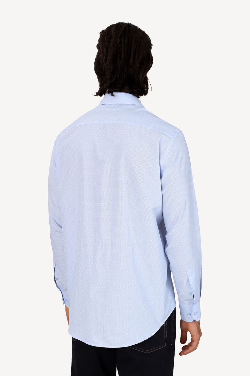 Erkek Mavi Uzun Kol Klasik Desenili Gömlek - 3