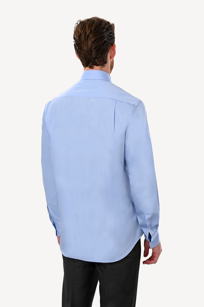 Erkek Mavi Uzun Kol Klasik Saten Gömlek - 4