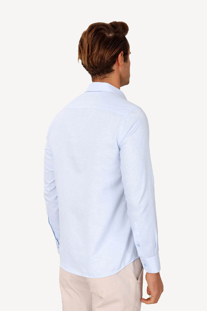 Erkek Mavi Uzun Kol Puantiyeli Slim Fit Gömlek - 4