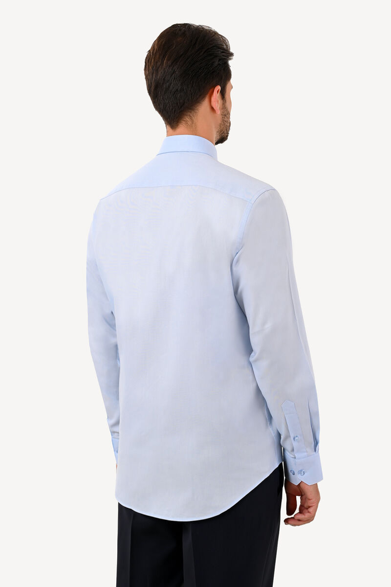 Erkek Mavi Uzun Kol Regular Fit Cepli Gömlek - 5