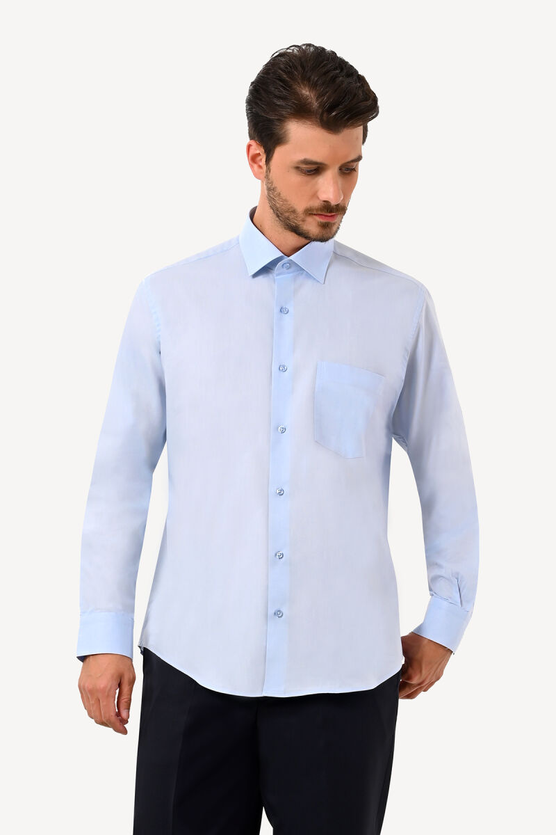 Erkek Mavi Uzun Kol Regular Fit Cepli Gömlek - 1
