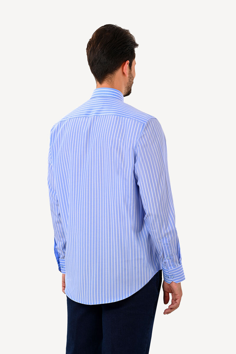 Erkek Mavi Uzun Kol Regular Fit Gömlek - 5