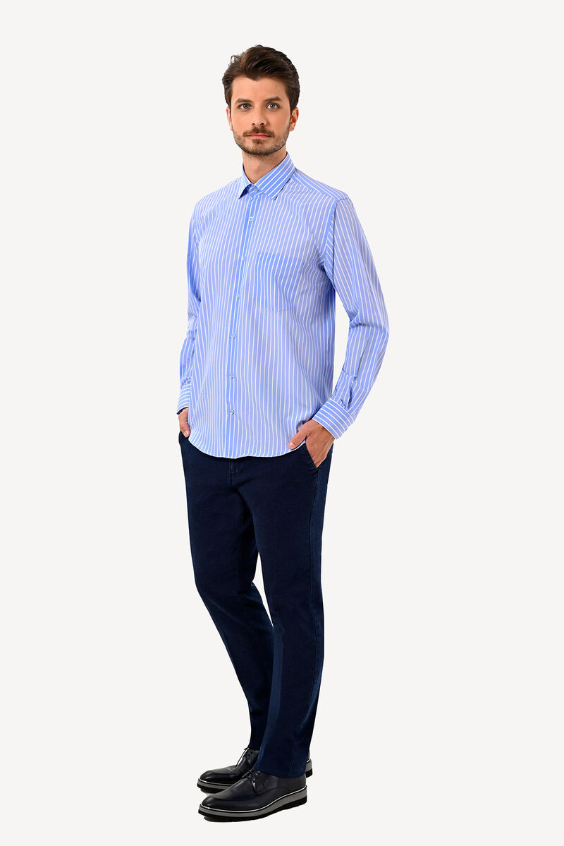 Erkek Mavi Uzun Kol Regular Fit Gömlek - 3