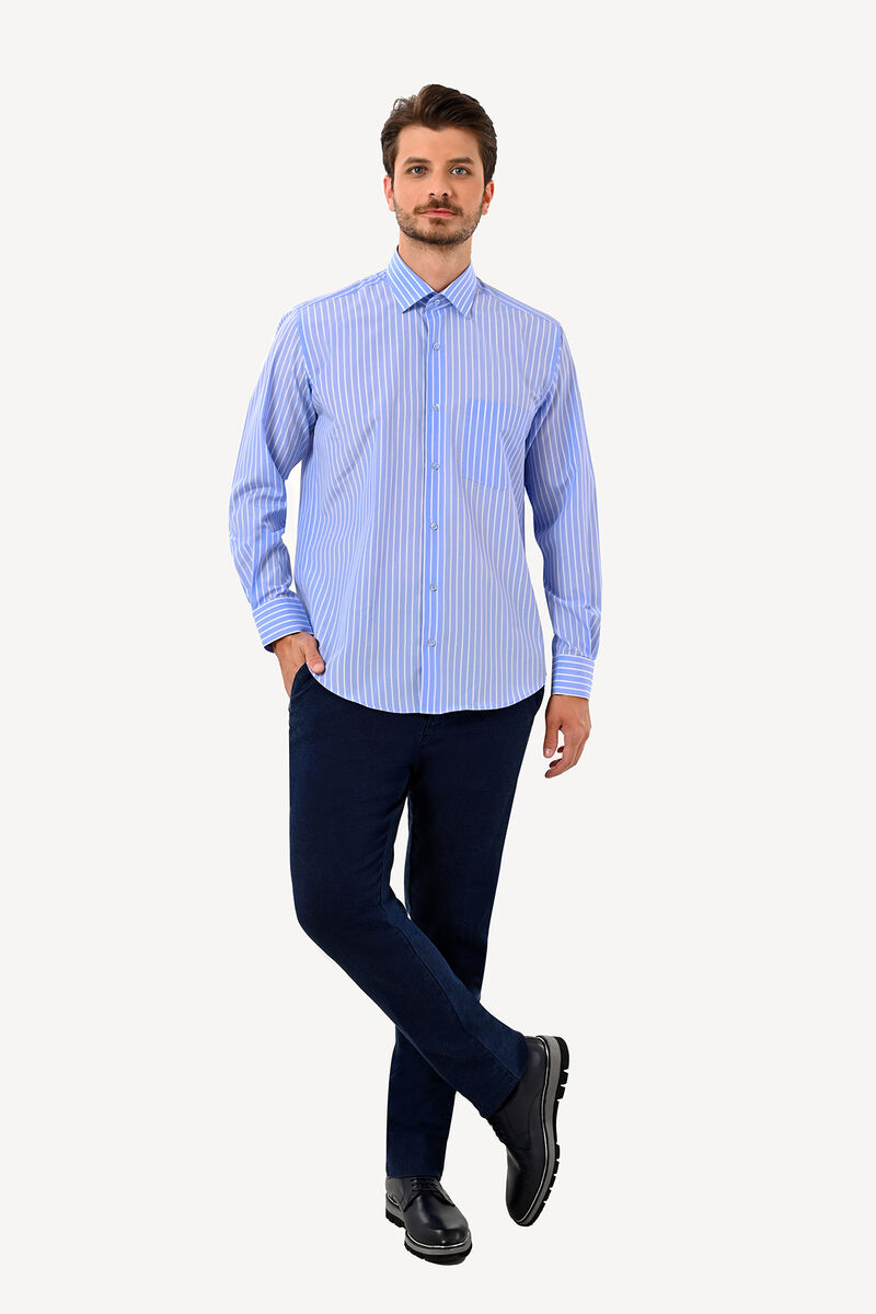 Erkek Mavi Uzun Kol Regular Fit Gömlek - 2