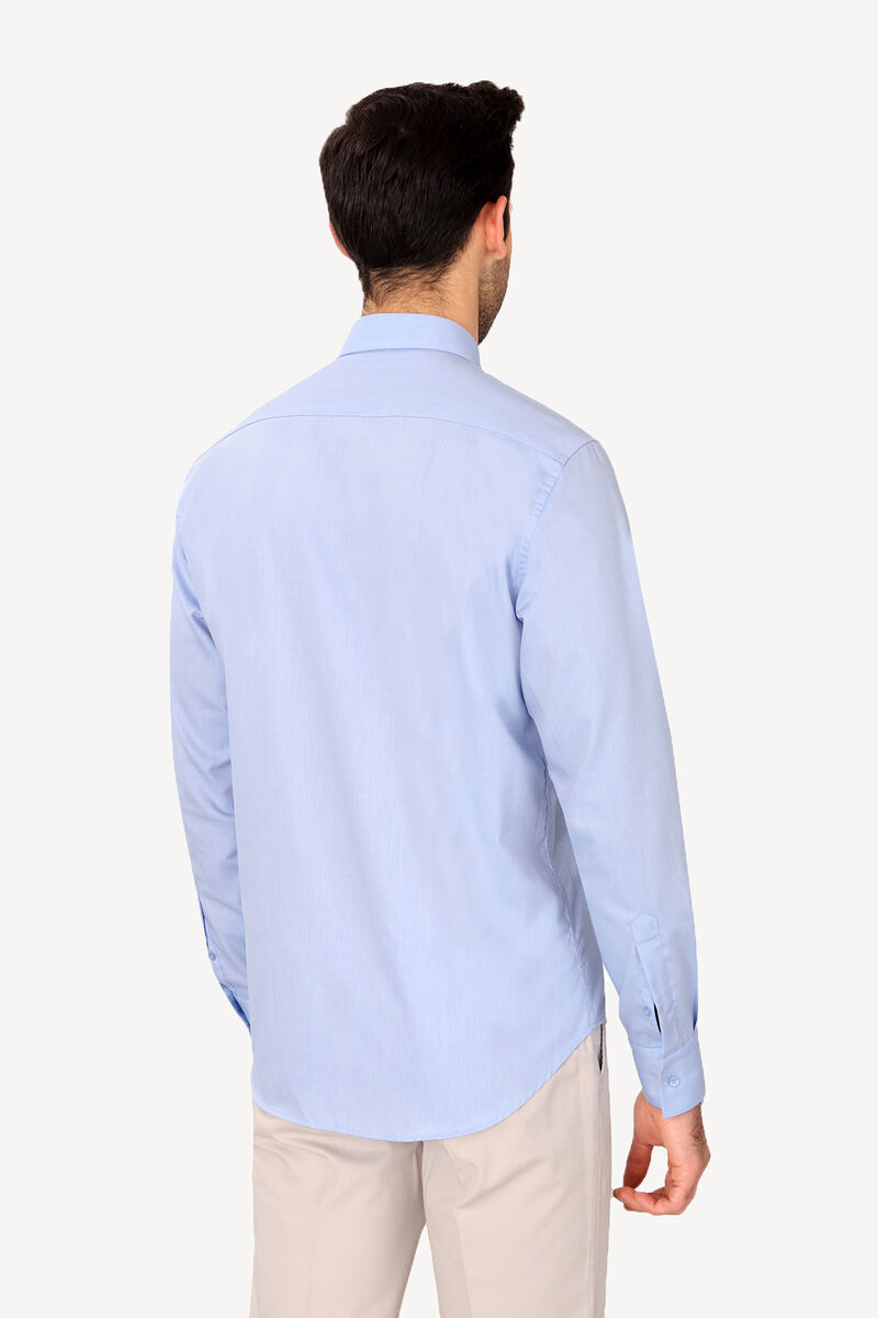 Erkek Mavi Uzun Kol Slim Fit Gömlek - 4