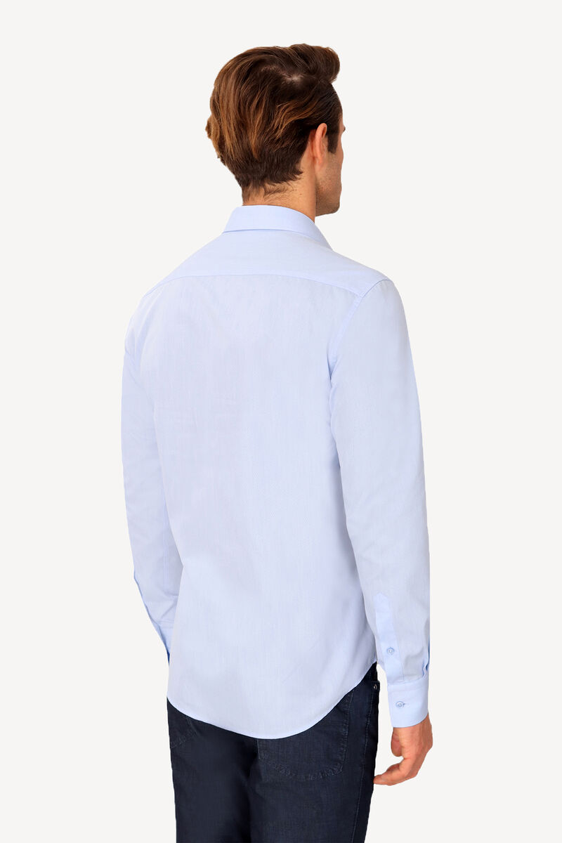 Erkek Mavi Uzun Kol Slim Fit Puantiyeli Gömlek - 4