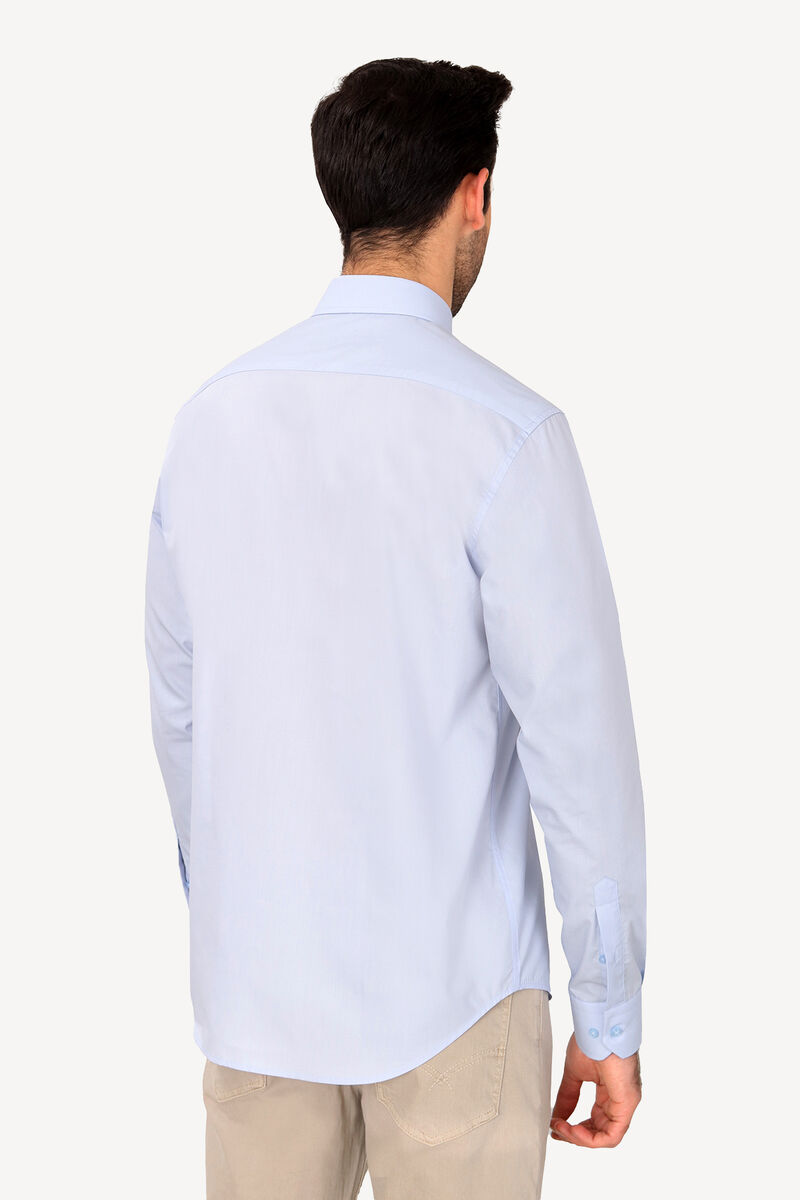 Erkek Mavi Yarım İtalyan Slim Fit Uzun Kol Gömlek - 4