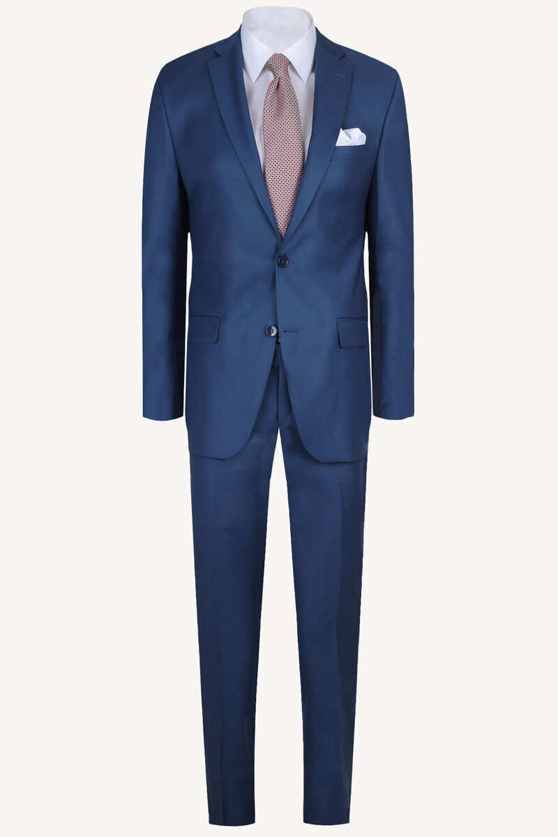 Erkek Saks Mavisi Slim Fit %100 Yün Takım Elbise - 1