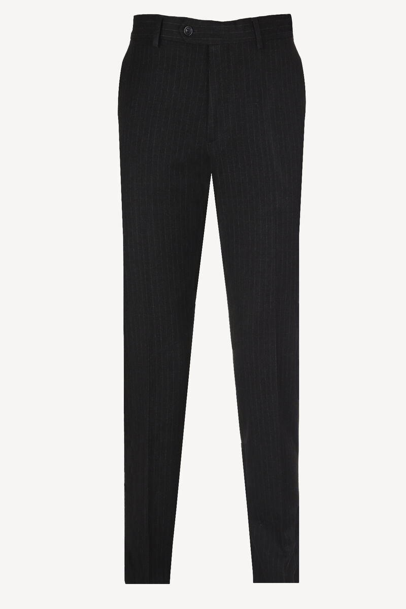 Erkek Siyah Çizgili Flanel Regular Fit Kumaş Pantolon - 1