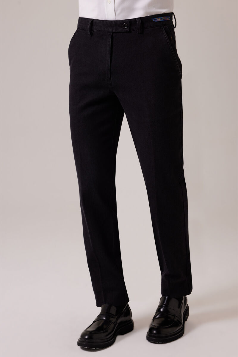 Erkek Siyah Düz Regular Fit Kot Pantolon - 1