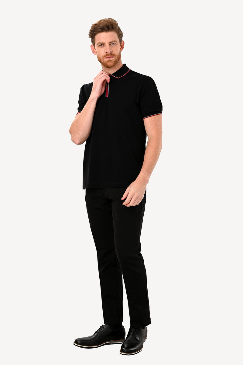 Erkek Siyah Fermuarlı Polo Yaka Regular Fit Tshirt - 3