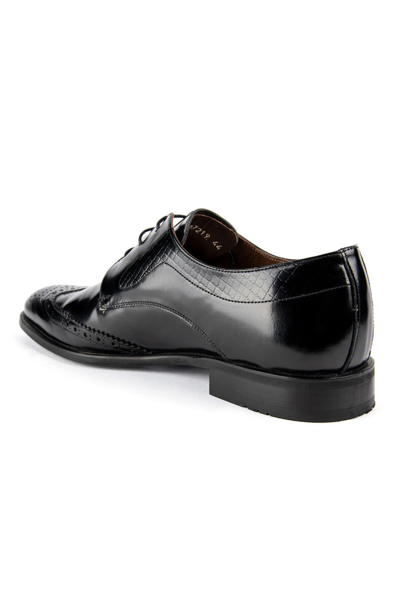 Erkek Siyah Klasik Bağcıklı Desenli Rugan Ayakkabı - 4