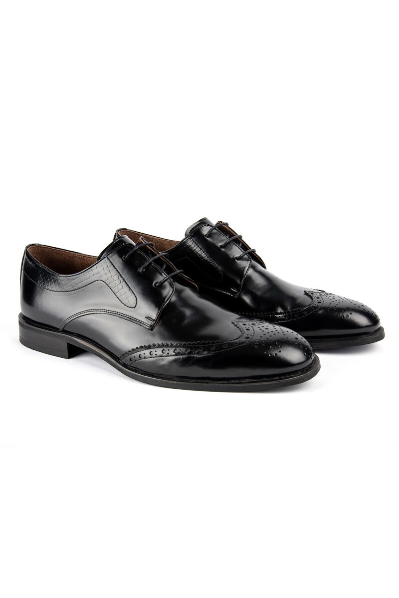 Erkek Siyah Klasik Bağcıklı Desenli Rugan Ayakkabı - 2